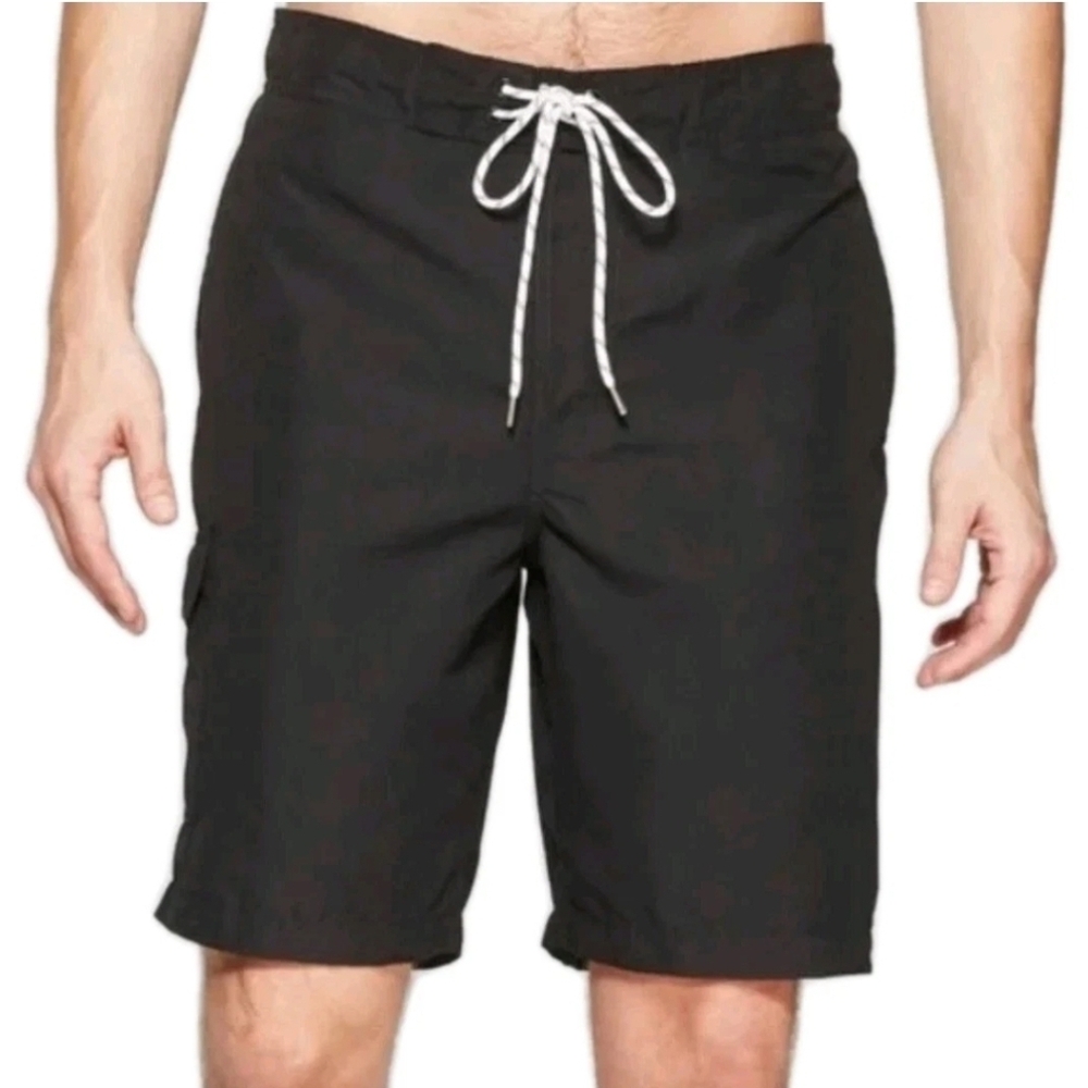 nwt GOODFELLOW size Medium 9 Inch Black‎ Board Shorts Surf Swim Beach Vacation